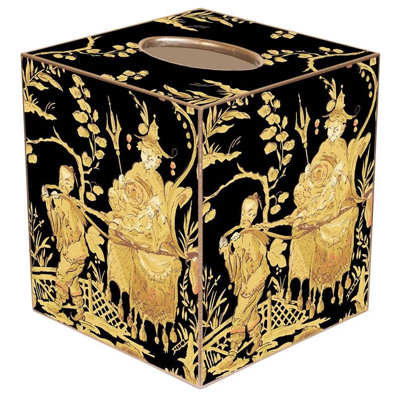 Marye-Kelley - Black & Gold Asian Toile Tissue Box Cover by Marye-Kelley