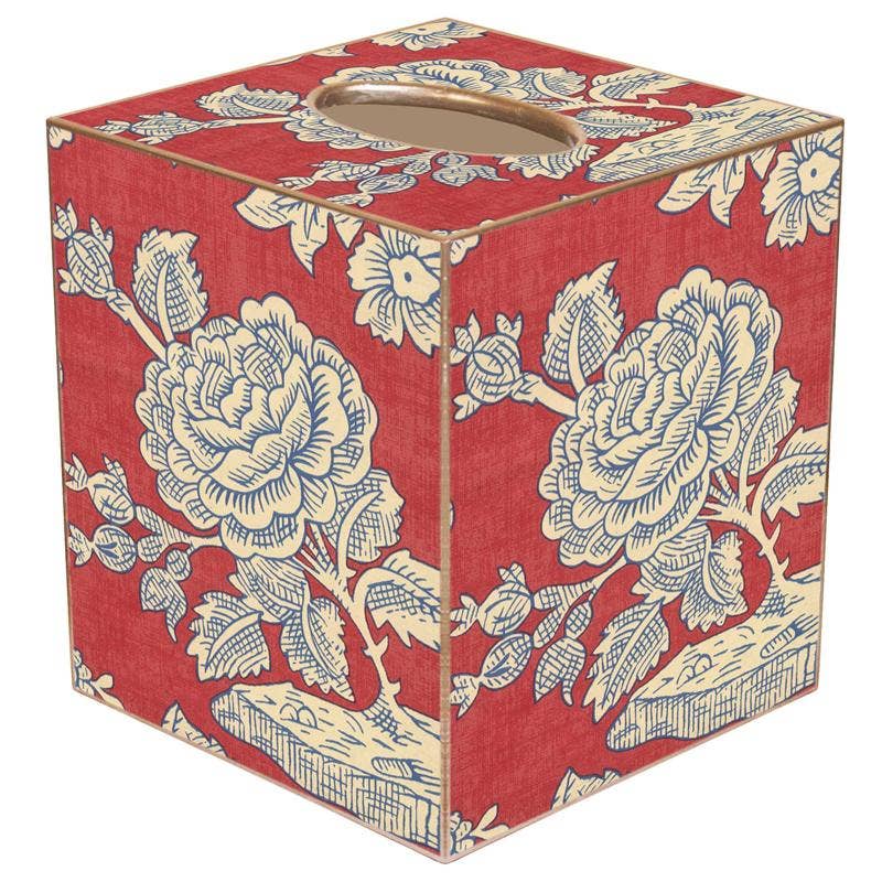 Marye-Kelley - Red & Blue Provincial Print Tissue Box Cover by Marye-Kelley