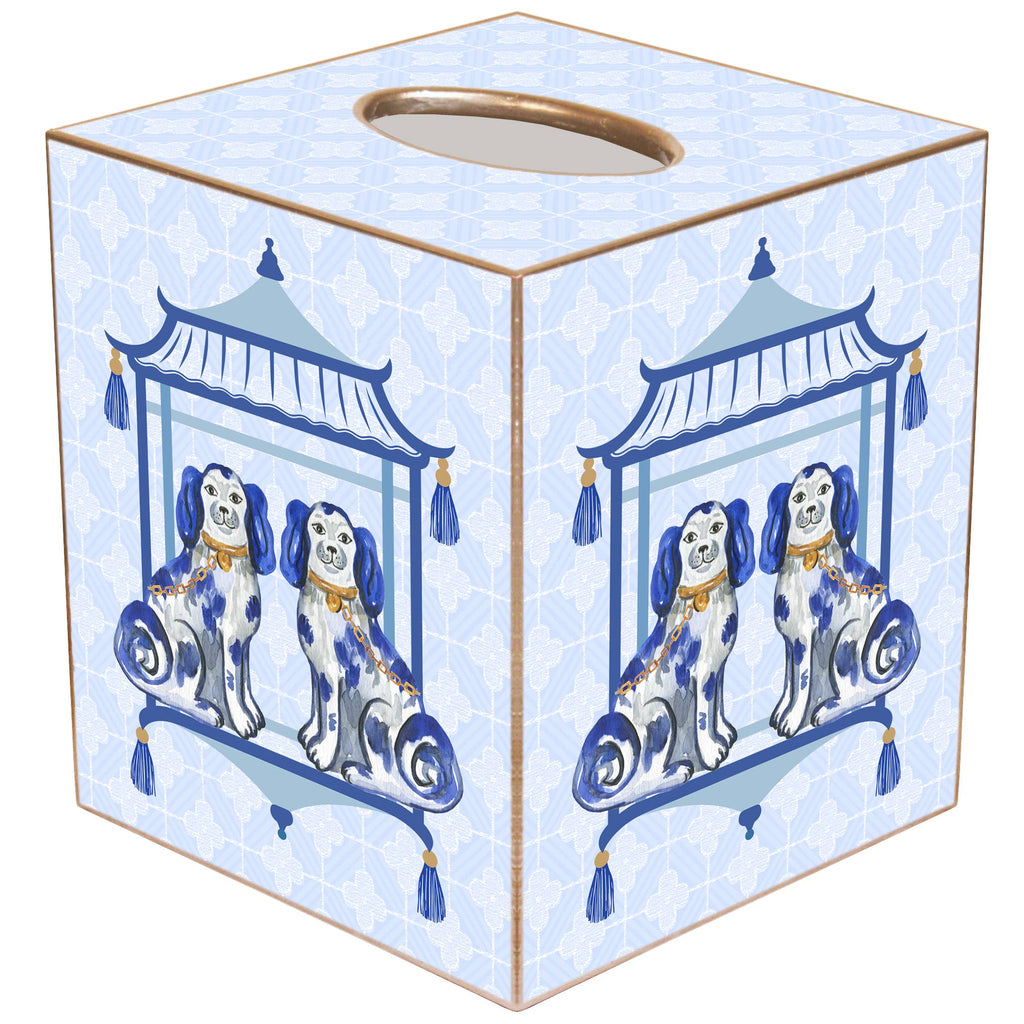 Marye-Kelley - TB7871- Staffordshire Dogs Blue Background Tissue Box Cover by Marye-Kelley