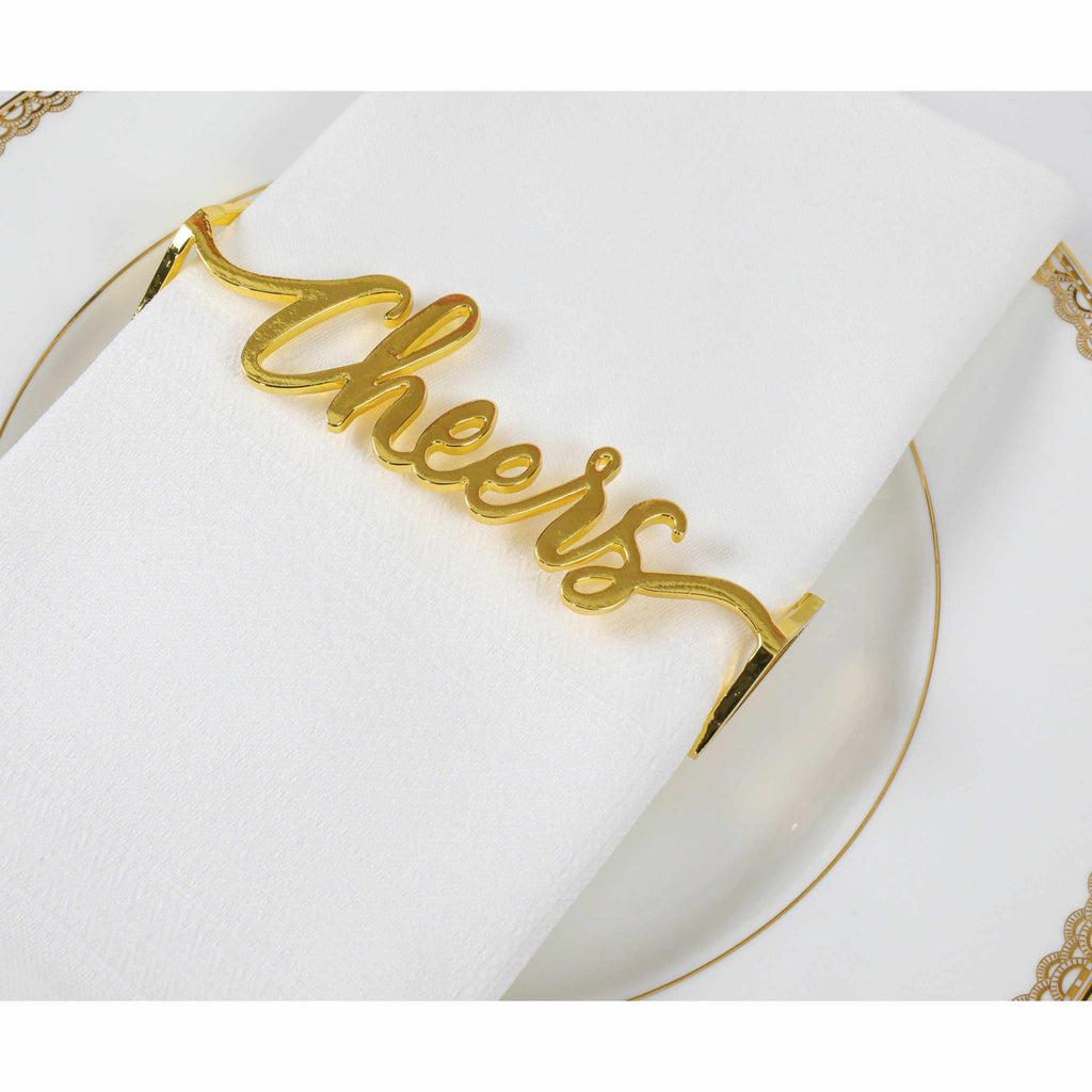 Napkin Wraps - "Cheers" - Set of Four (Shiny Gold) by Room Tonic