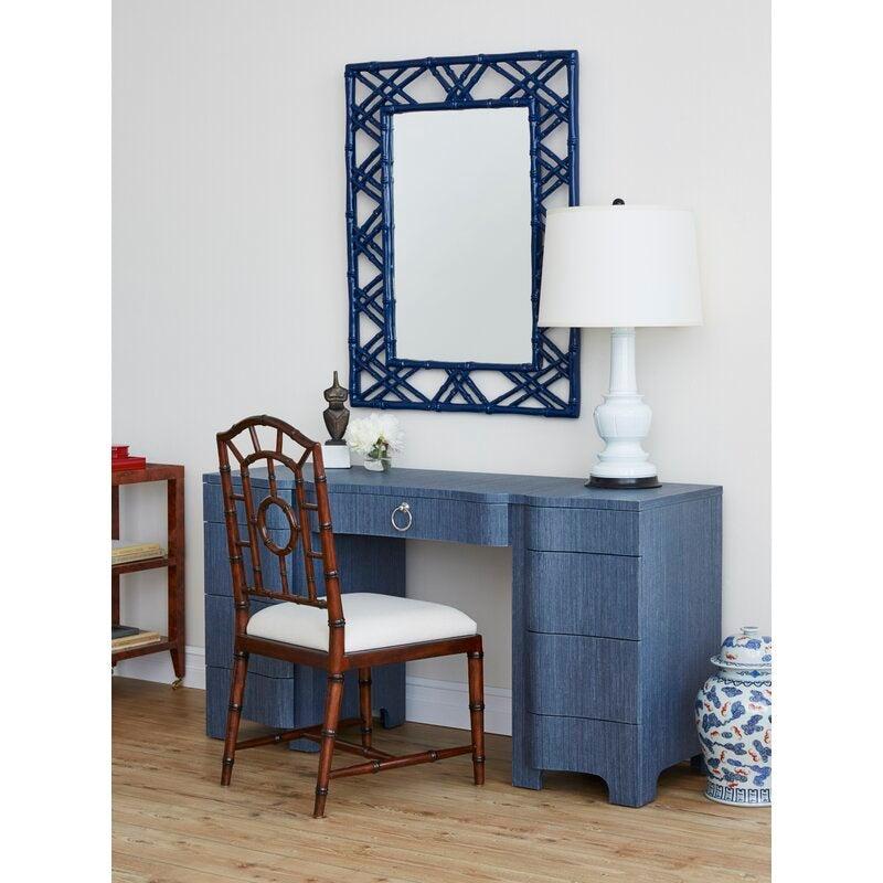 Navy Blue Lacquered Bamboo Motif Mirror by Bungalow 5