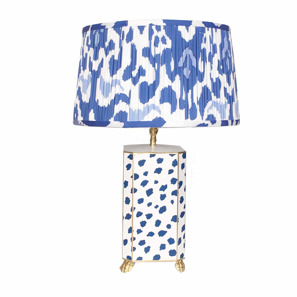 Navy Fleck Lamp with Pleated Blue Ikat Shade by Dana Gibson