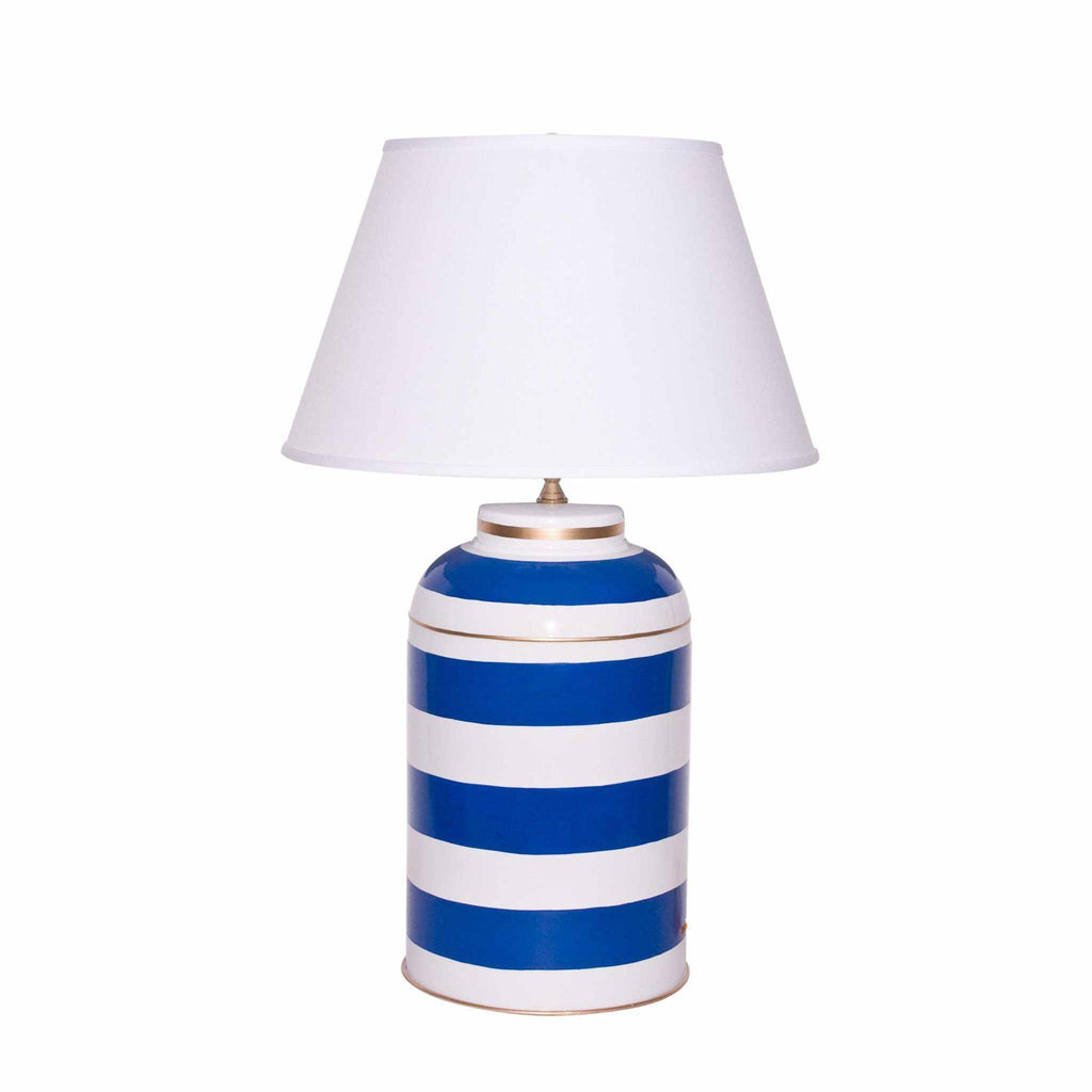 Navy Stripe Tea Caddy Lamp by Dana Gibson