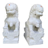 Pair of Floor Size White Marble Foo Dog Temple Lions by Antique
