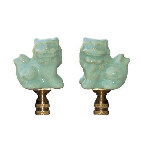 Pair of Foo Lion Finials in Celadon by East Enterprises