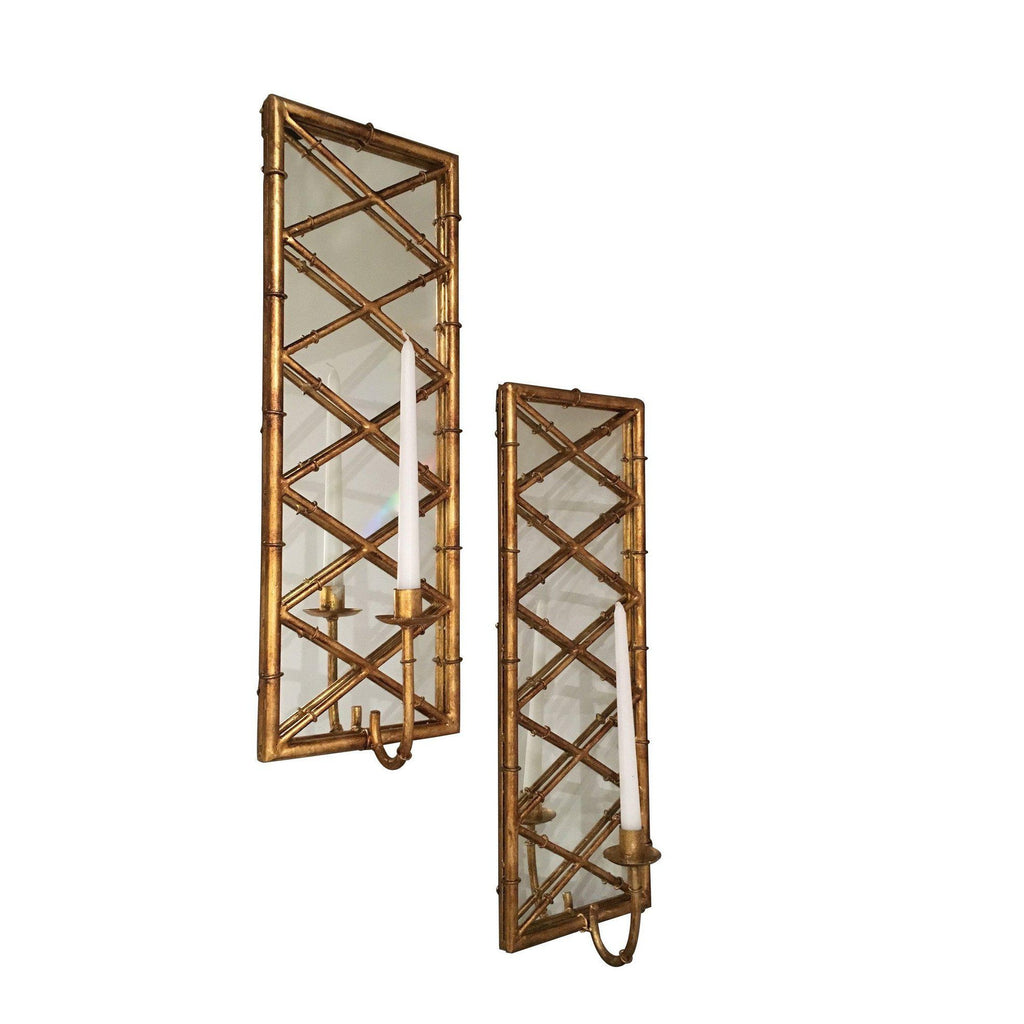 Pair of Gold Bamboo Mirrored Candle Sconces by Dessau Home