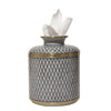 Round Tissue Holder | Blue Trellis Porcelain Tissue Box by Dessau Home