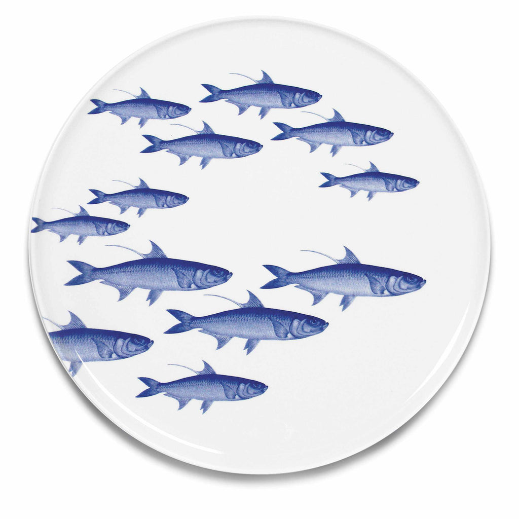 School of Fish Blue Coupe Platter by Caskata