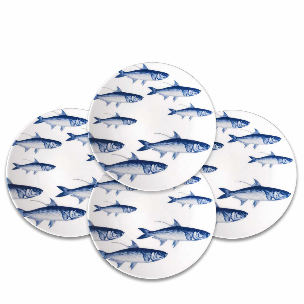 School of Fish Blue Coupe Salad Plates (Set of 4) by Caskata