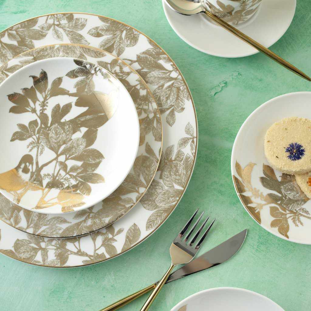 Set of (4) Arbor Gold Dinner Plates by Caskata
