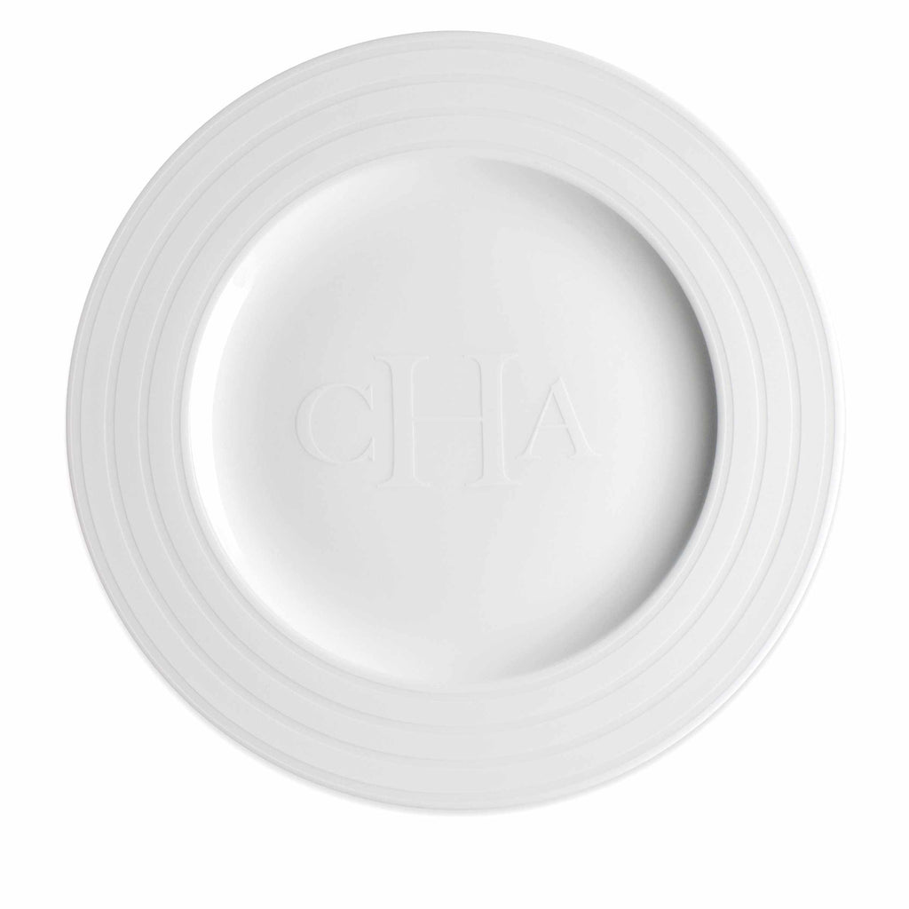 Set of (4) Cambridge Stripe White Charger Plates** by Caskata