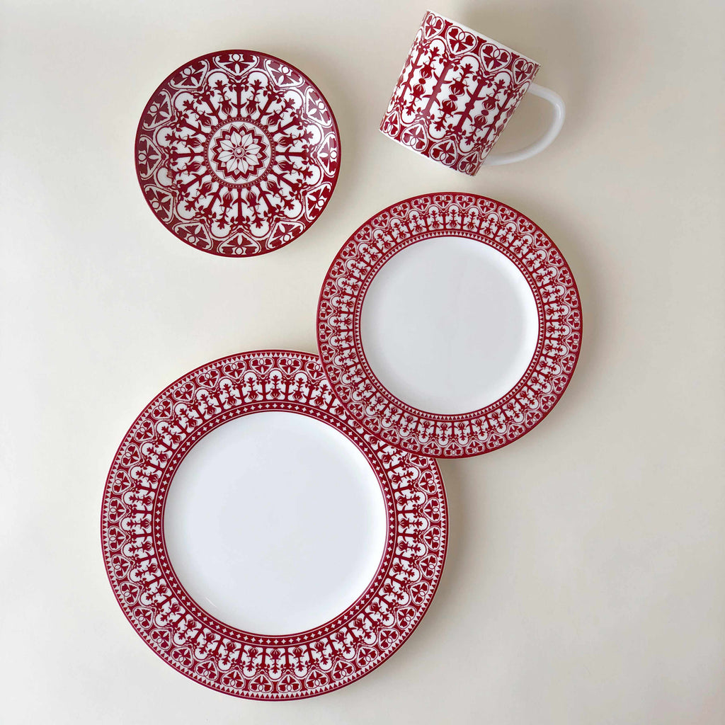 Set of (4) Casablanca Crimson Dinner Plates by Caskata