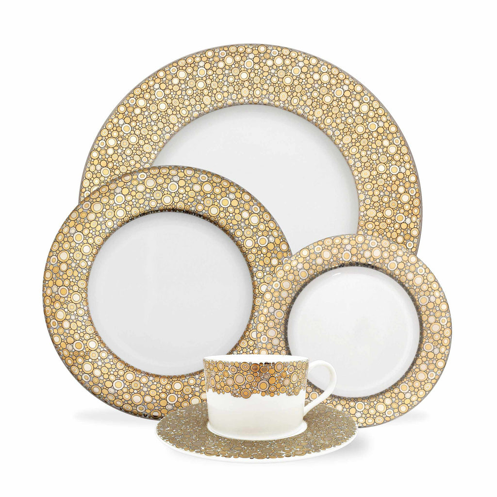 Set of (4) Ellington Shimmer - Gold & Platinum 5-Piece Place Settings by Caskata