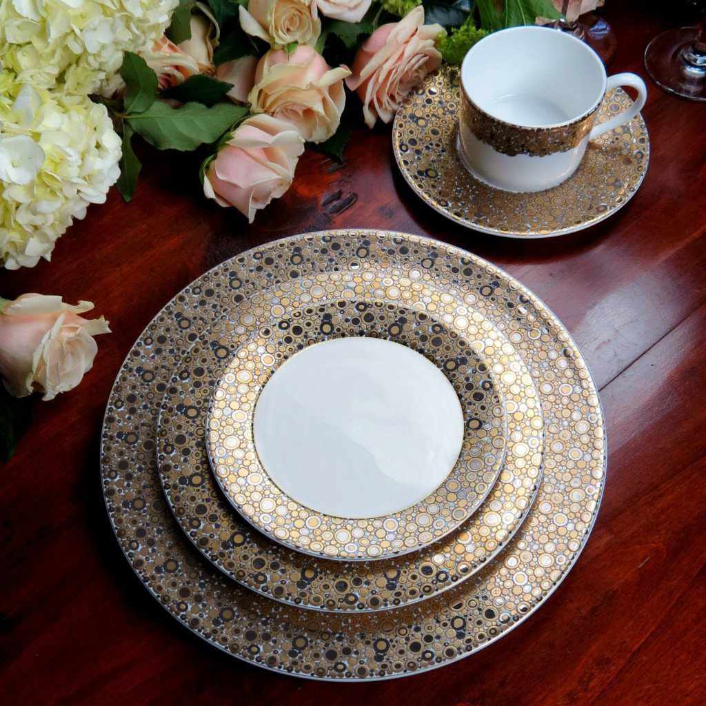 Set of (4) Ellington Shimmer - Gold & Platinum Dinner Plates by Caskata