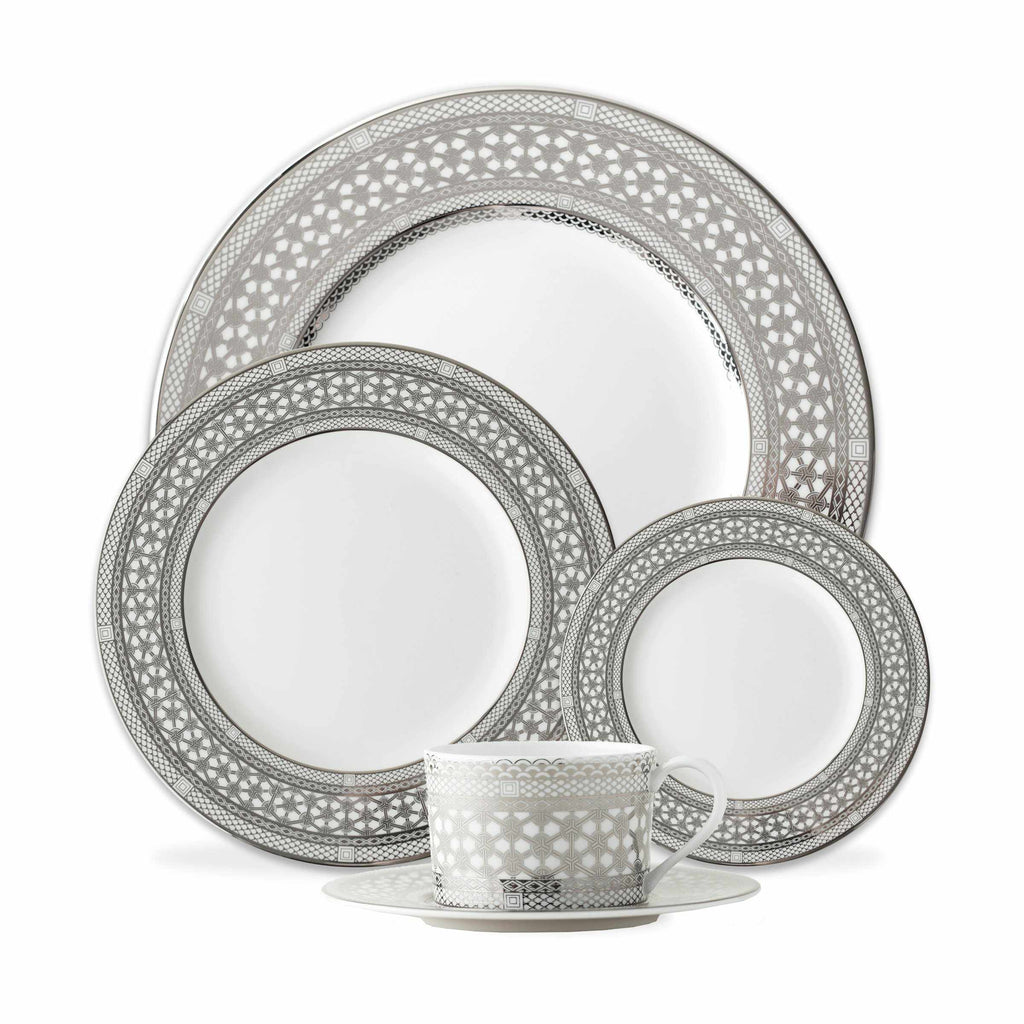 Set of (4) Hawthorne Ice - Platinum 5-Piece Place Settings by Caskata