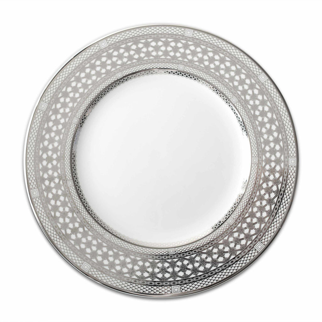 Set of (4) Hawthorne Ice Platinum Dinner Plates by Caskata
