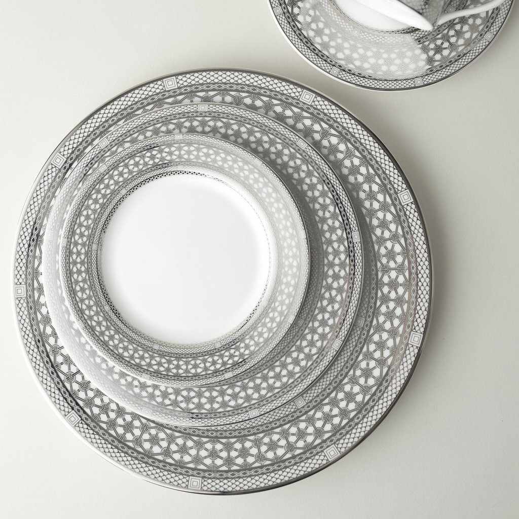 Set of (4) Hawthorne Ice (Platinum) Salad Plates by Caskata