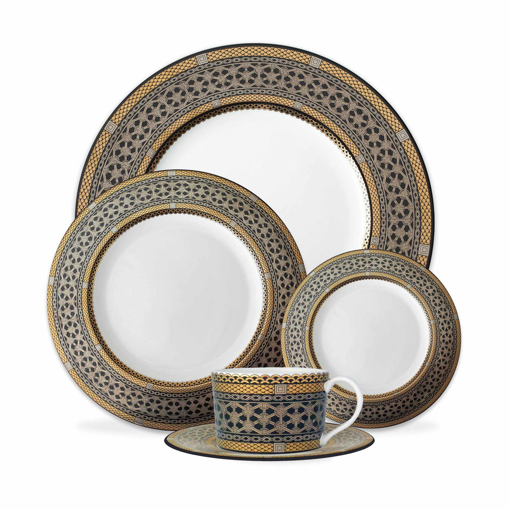 Set of (4) Hawthorne Onyx - Gold, Platinum & Black 5-Piece Place Settings by Caskata