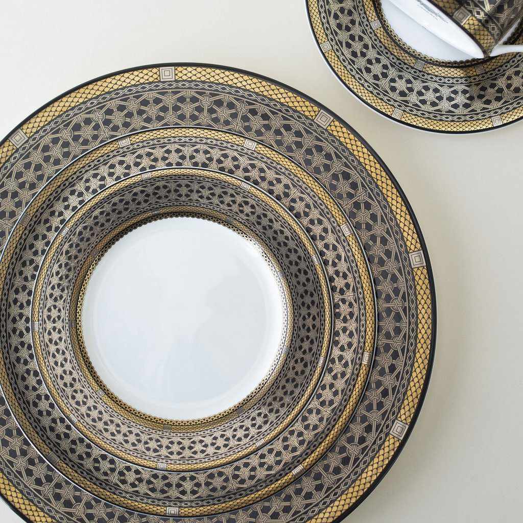 Set of (4) Hawthorne Onyx - Gold, Platinum & Black Bread & Butter Plates by Caskata