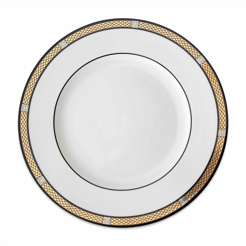 Set of (4) Hawthorne Onyx - Gold, Platinum & Black Simple Dinner Plates by Caskata