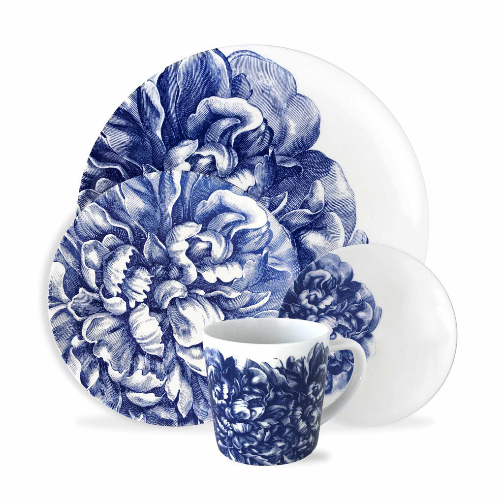 Set of (4) Peony Blue 4-Piece Place Settings by Caskata