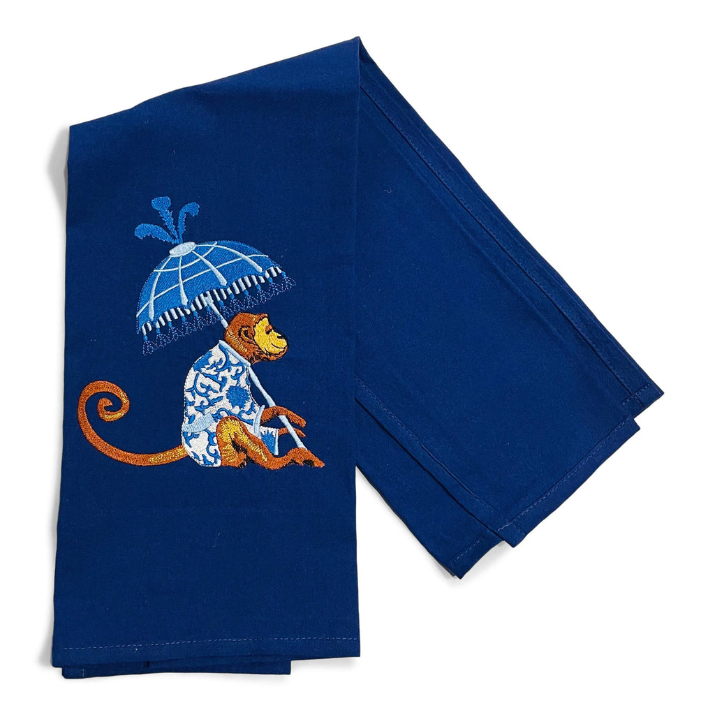 Vibrantly Blue - Towel - Blue Monkey with Umbrella by Vibrantly Blue