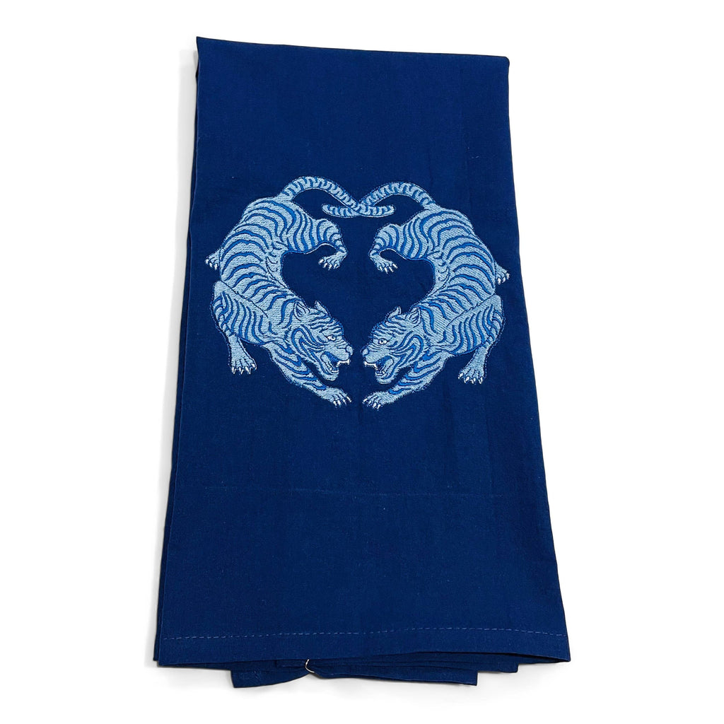 Vibrantly Blue - Towel - Twin Tigers Chinoiserie - Blue or Pink by Vibrantly Blue