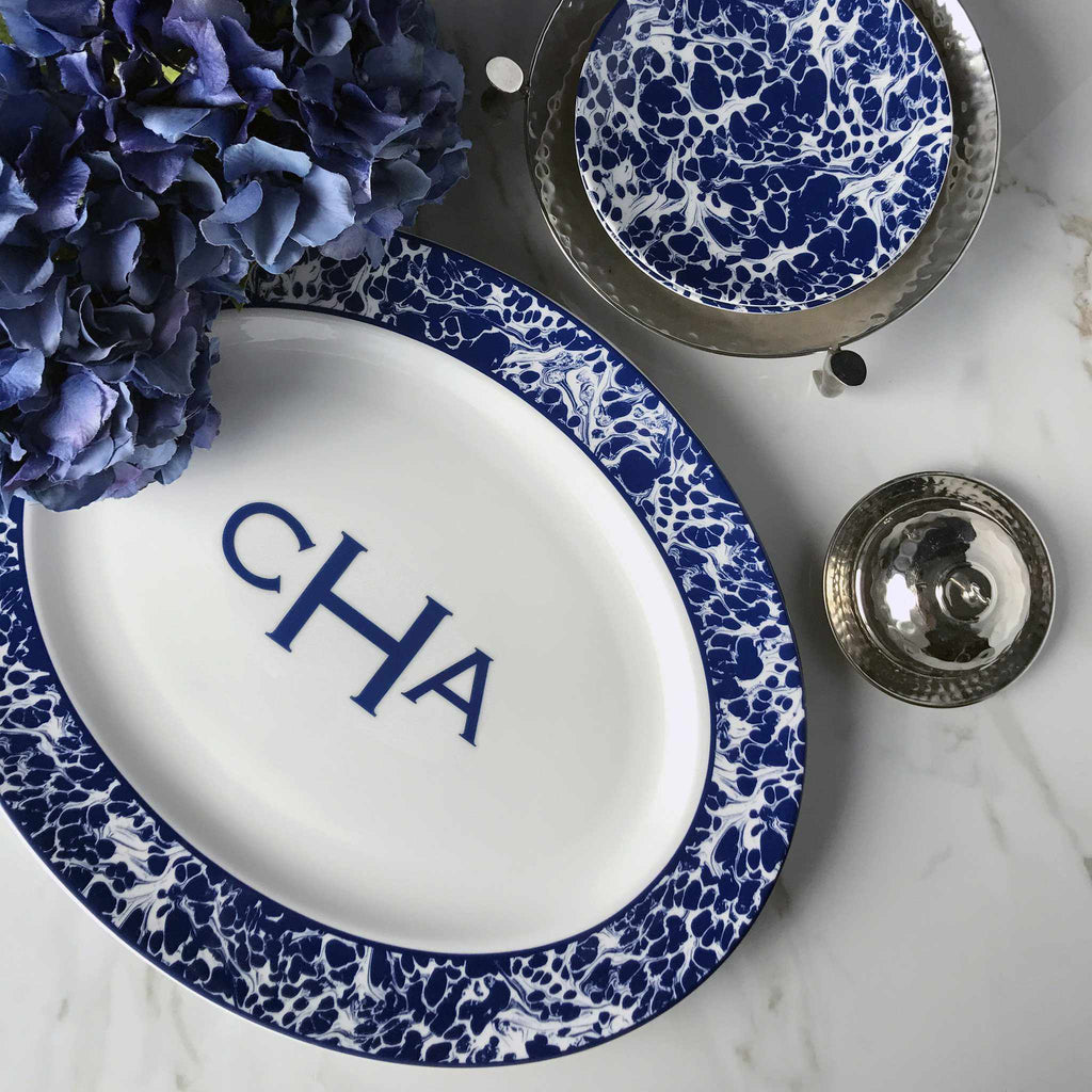 WILLIAMSBURG Collection - Blue Marble Large Oval Platter** by Caskata