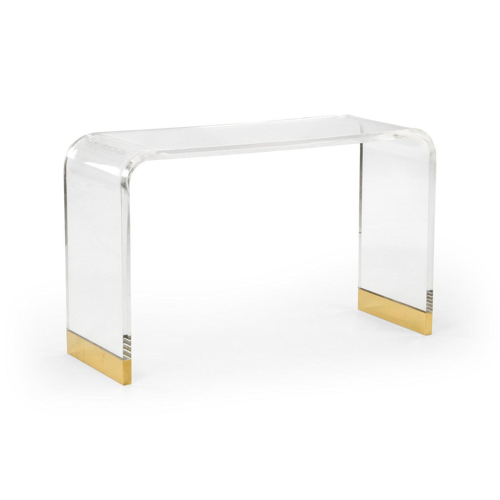 Waterfall 46" Console Table in Acrylic with Brass Feet by Chelsea House