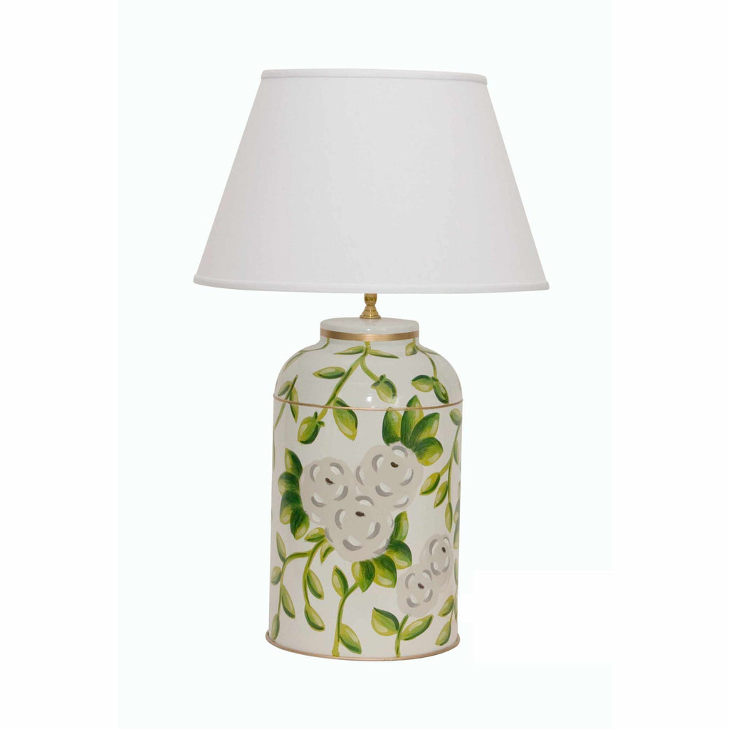 White Chintz Tea Caddy Lamp by Dana Gibson