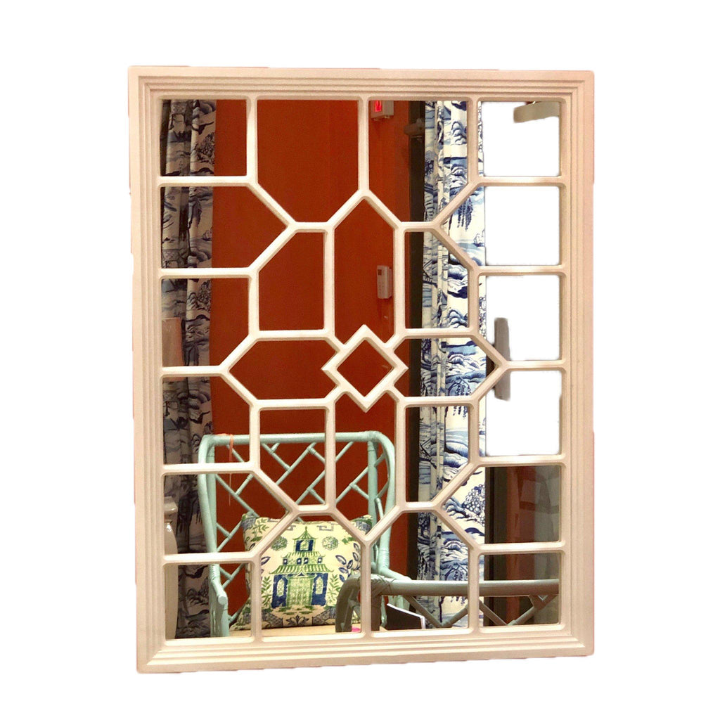 White Chippendale Trellis Mirror by Vintage