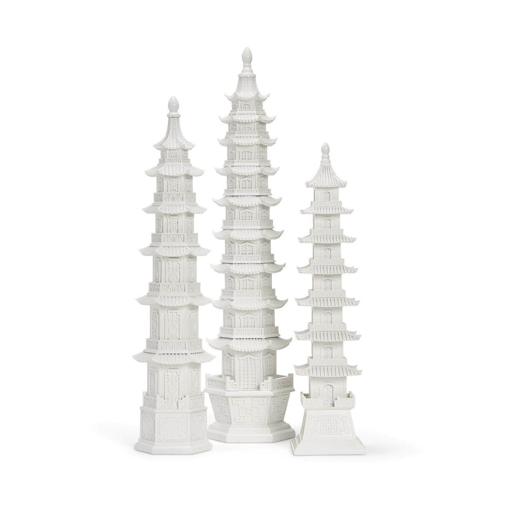 White Pagoda Figurines, 3 Piece Set by Two's Company