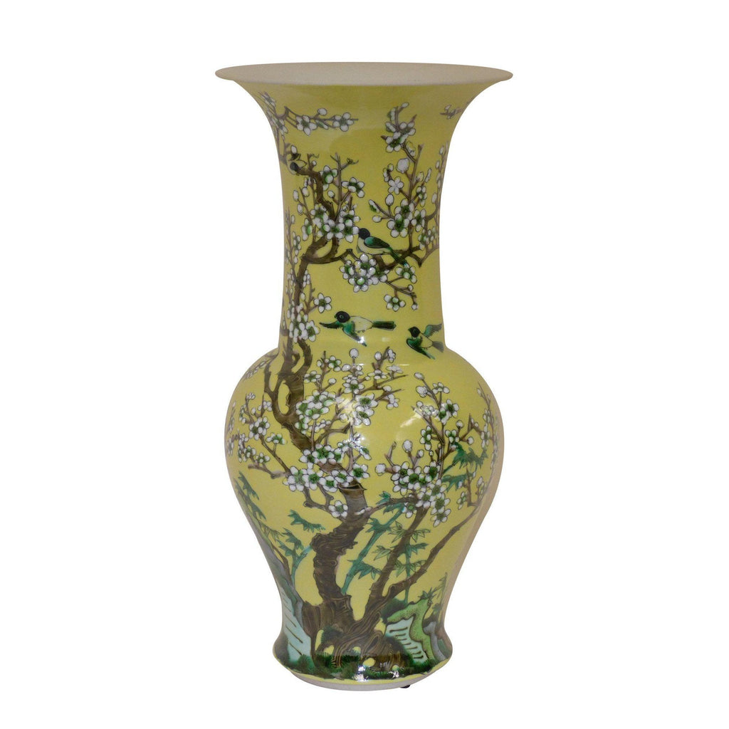 Yellow Ground Phoenix Tail Yen-Yen Vase, 16.5"H by Dessau Home